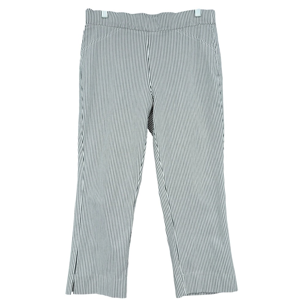 Anne Klein Pinstripe Cropped Ankle Pants Womens 8 Rayon Blend White Black